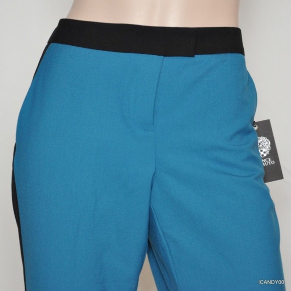 Vince Camuto Colorblock Slim Fit Ankle Pants Trousers Teal/Black Stripe 8/10 Nwt - Picture 2 of 5